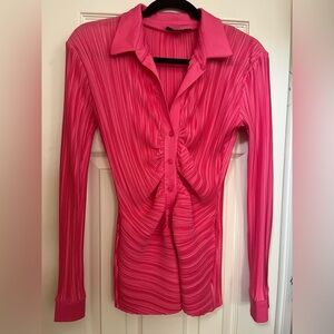 Missguided Pink Pleated Button Front Blouse US 2